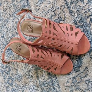 Salmon/blush open toe heels